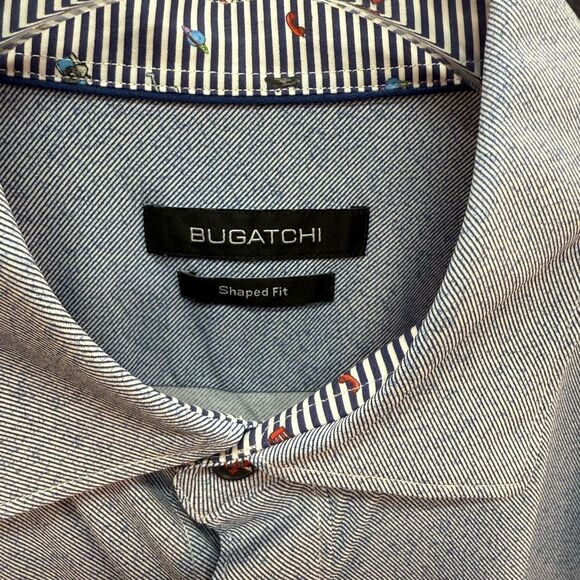 Bugatchi Blue and White Casual Button Down Shirt Long Sleeve - Picture 6 of 7